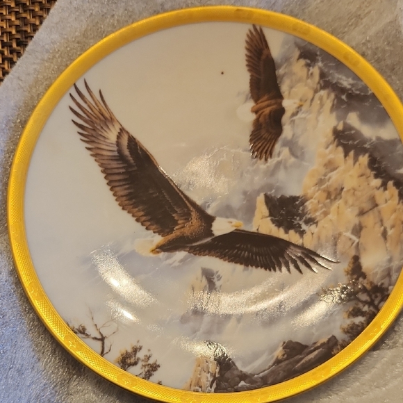 Decorative Plate with Eagles and Mountain Scene - Picture 1 of 4